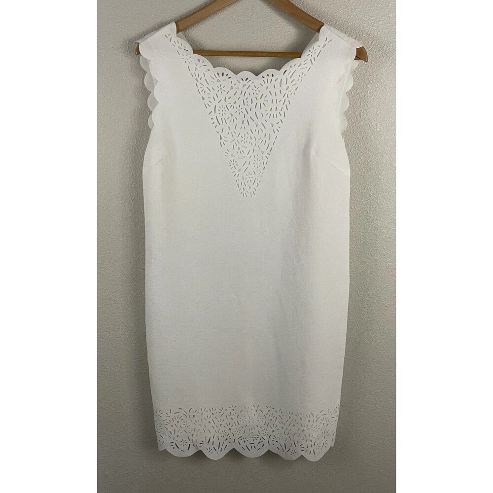Reiss Womens 2 Vita White Lasercut Scallop Hem Shift Dress Bridal Bachelorette
